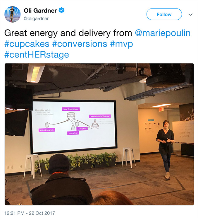 @oligardner says "Great energy and delivery from @mariepoulin" on Twitter
